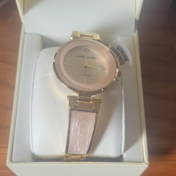 Anne Klein Gold and Blush Watch with Diamond Detail - Picture 1 of 4